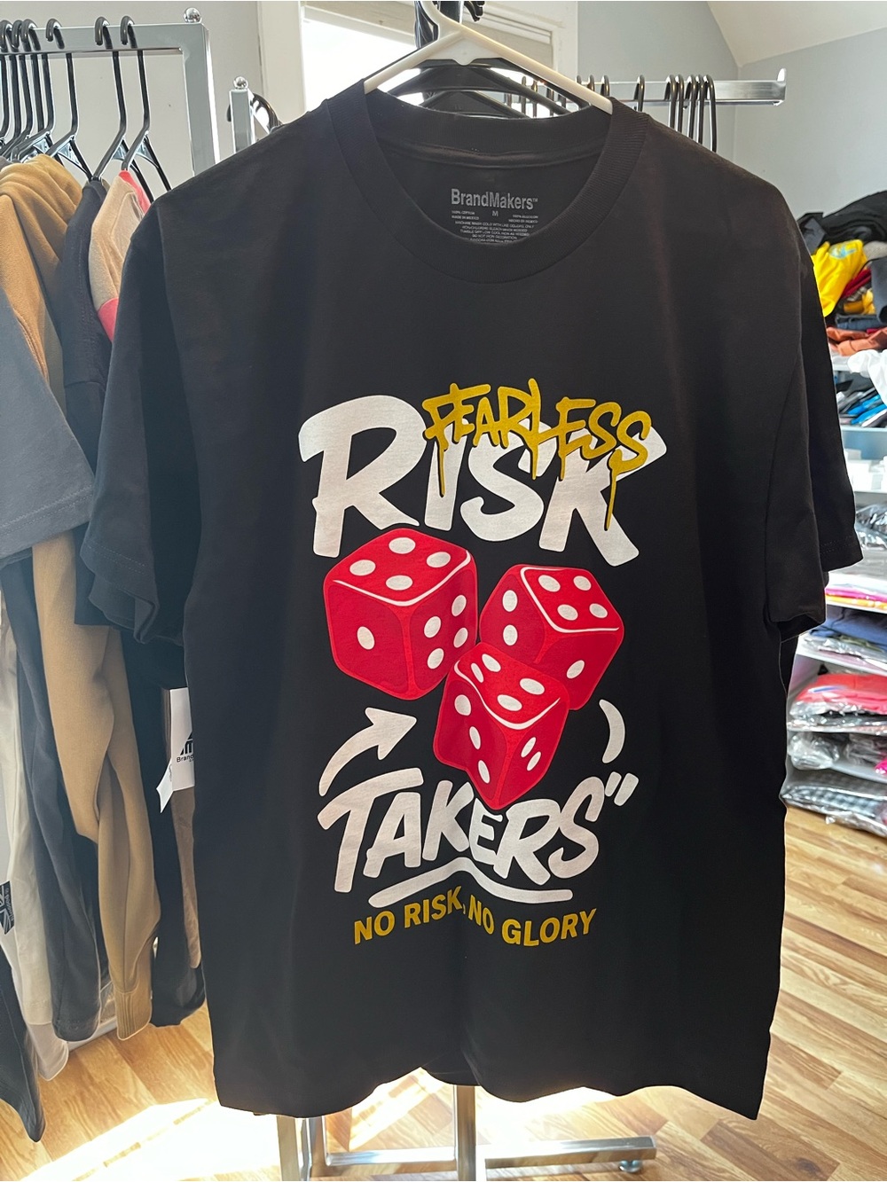 Black "Risk Takers" Graphic Tee with Red Dice